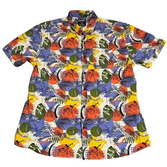 Massive Whisper SS Buttondown Size XL Men Shirt Vacation Resort Retro Fun - Picture 2 of 8